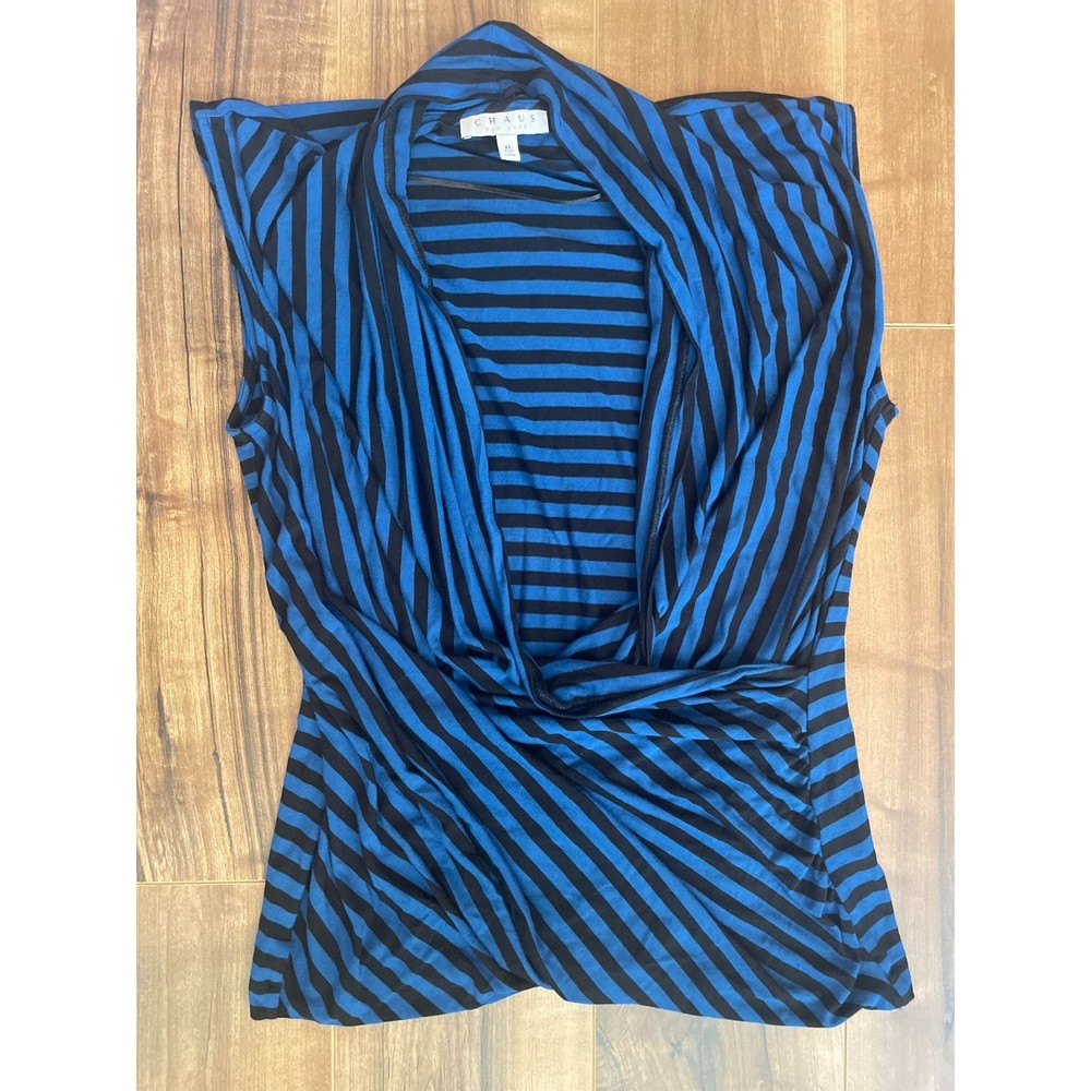 Chause Blue and Black Stripe Blouse
